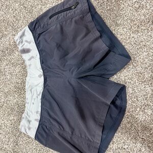 Lululemon Gray Athletic hiking Shorts with light grey and dark grey Waistband